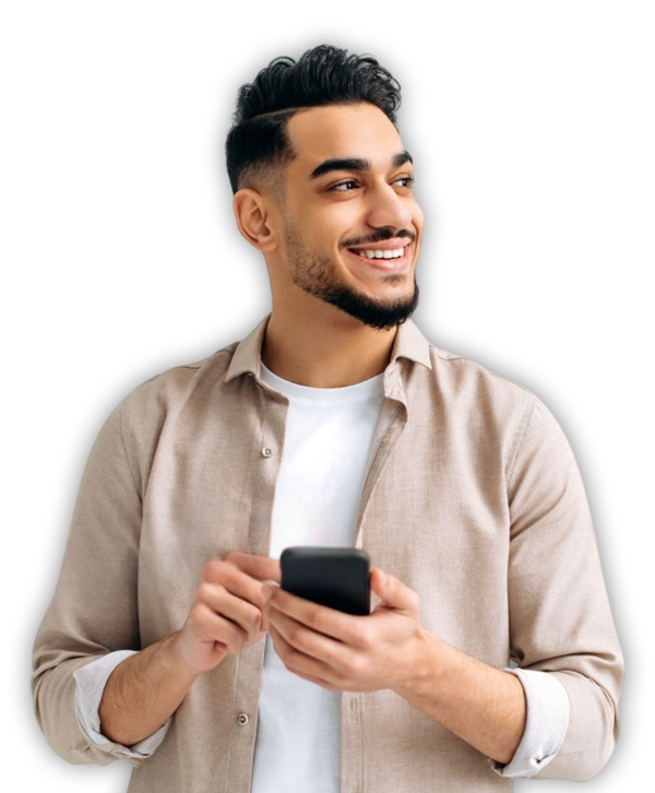 Man Smiling With Mobile In Hand