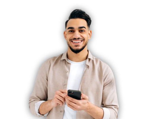 Man Smiling With Mobile In Hand